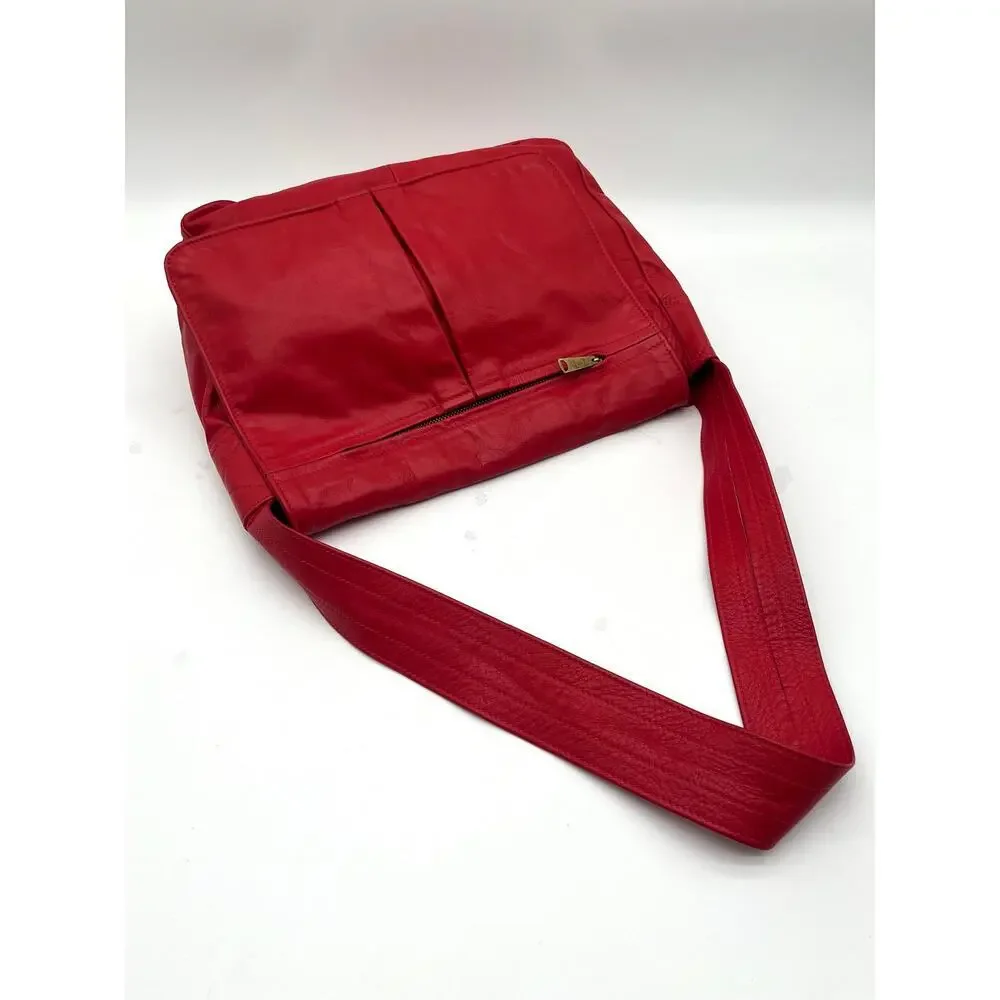 Georgetown Leather Design Red Messenger Foldover Hobo Bag